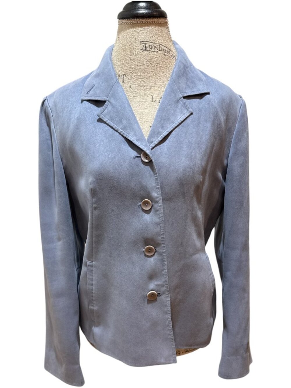 Talbots Sz 8 Blue Gray Faux Suede Button-Up 2-Pocket Lined Long Sleeve Blazer